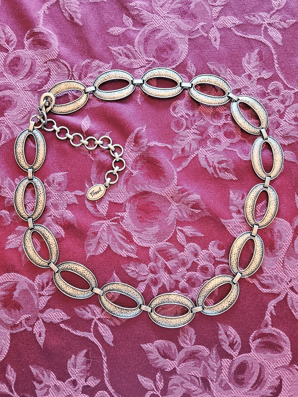 Fossil Hammered Belt in Antique Silver